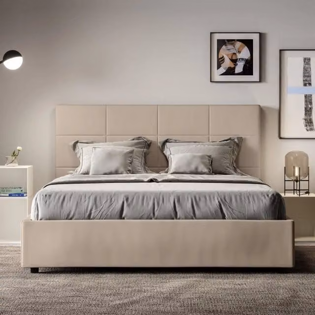 Letto matrimoniale alla francese imbottito Ityhome Mika in similpelle beige L/P/H: 210 x 150 x 122 cm – 1