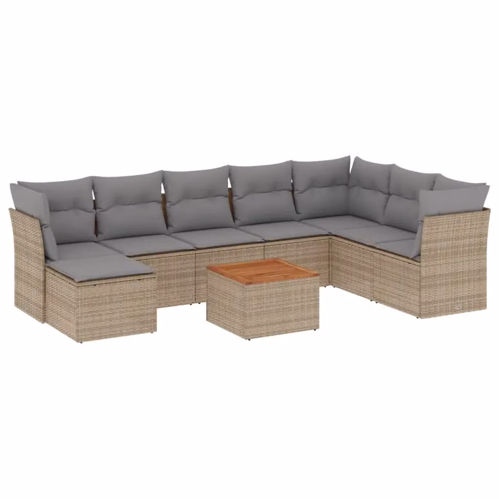 vidaXL Set Divano da Giardino a L in Polyrattan con Cuscini Beige e Tavolino da Esterno 9 pz – 2
