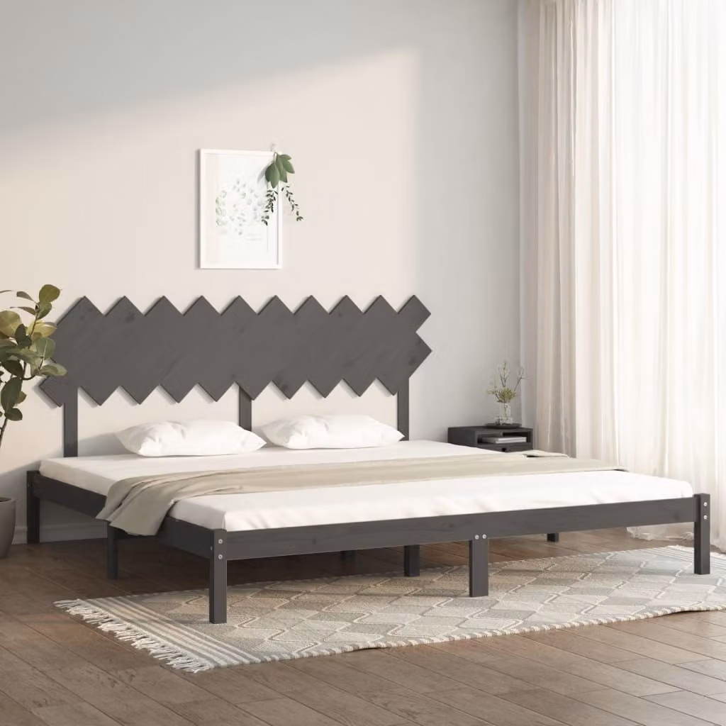 The Living Store Letto in legno massiccio grigio 200x200 cm