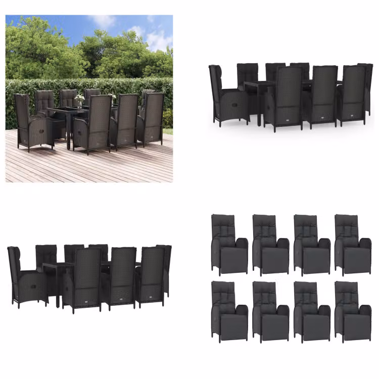 vidaXL Set da pranzo da giardino 9 pezzi con cuscini in poly rattan nero - Set da pranzo da giardino - Set da pranzo da giardino - Set da pranzo da terrazza
