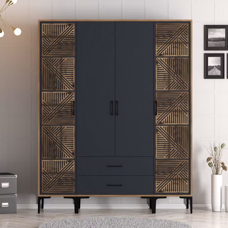 Skye Decor, Kumsal PTP - Noce, Antracite, Armadio, Noce, 100% PANNELLI DI PARTICELLE RIVESTITI IN MELAMMINA, 160 x 201,4 x 47,5 cm