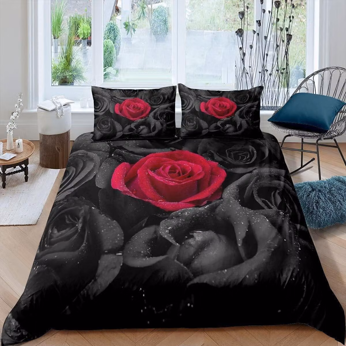 Set di lenzuola 3D - Motivo floreale romantico - 220 x 260 cm