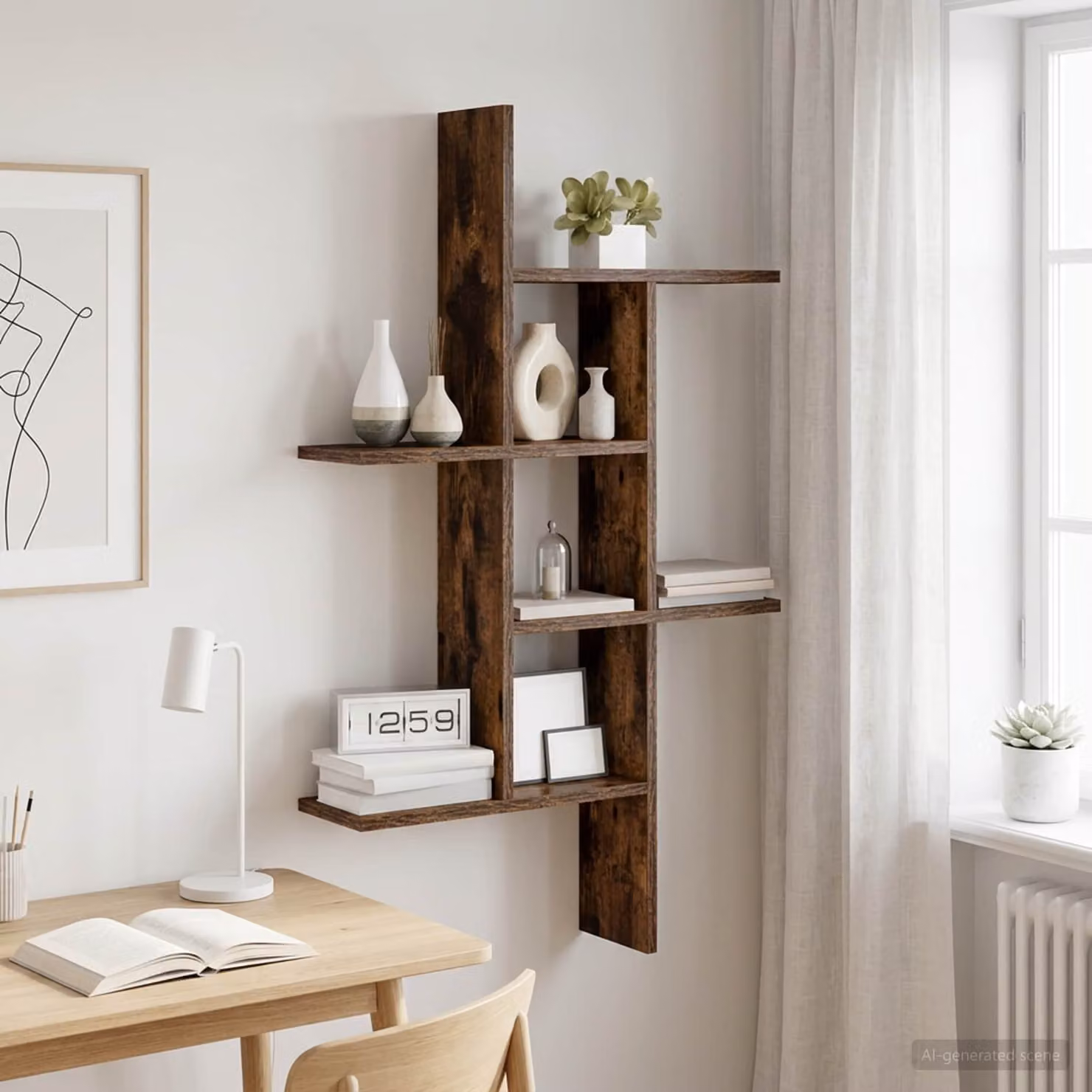Scaffale da parete moderno vidaXL in legno Rovere Fumo, L: 61 cm, P: 15 cm, H: 102 cm