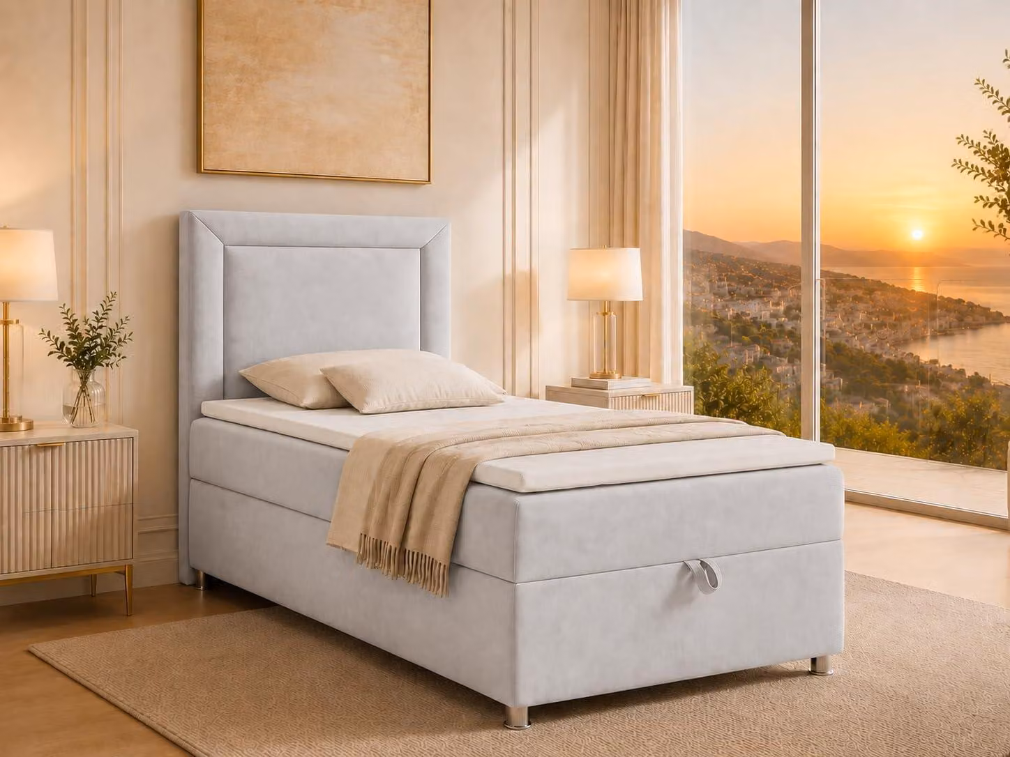 Best for Home Letto boxspring con contenitore Trinity K3-SINGLE 80x200 Materasso a molle Bonell incl. topper - Argento