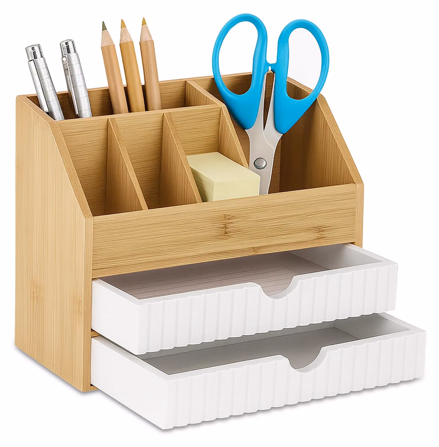 Omgoods - Organizzatore da scrivania in bambù con cassetti e scomparti