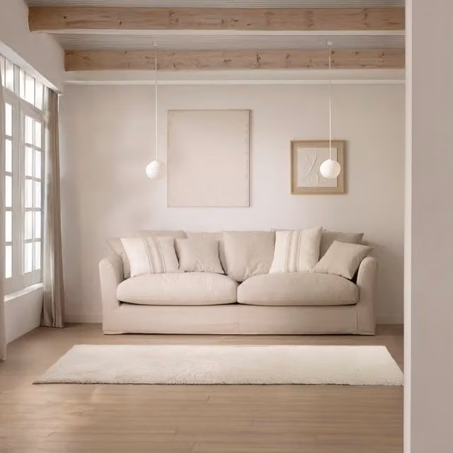 Divano 3 posti Yulia Banak beige con coperture rimovibili e cuscini inclusi