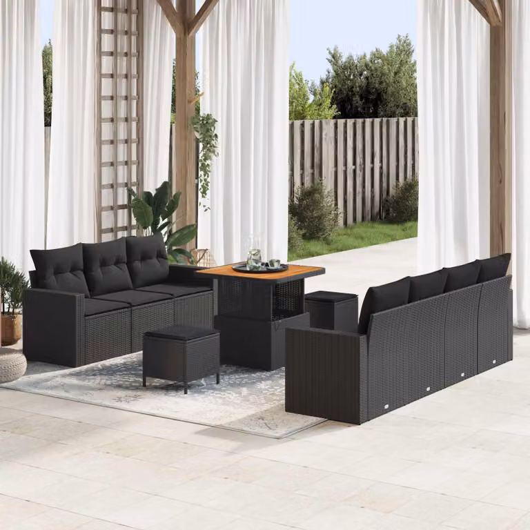 Maison Exclusive - Set da giardino composto da 10 pezzi, divano in rattan sintetico nero