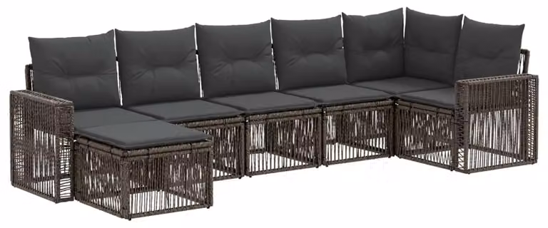 Set di divani da giardino, 7 pezzi, grigio e grigio scuro, in rattan sintetico