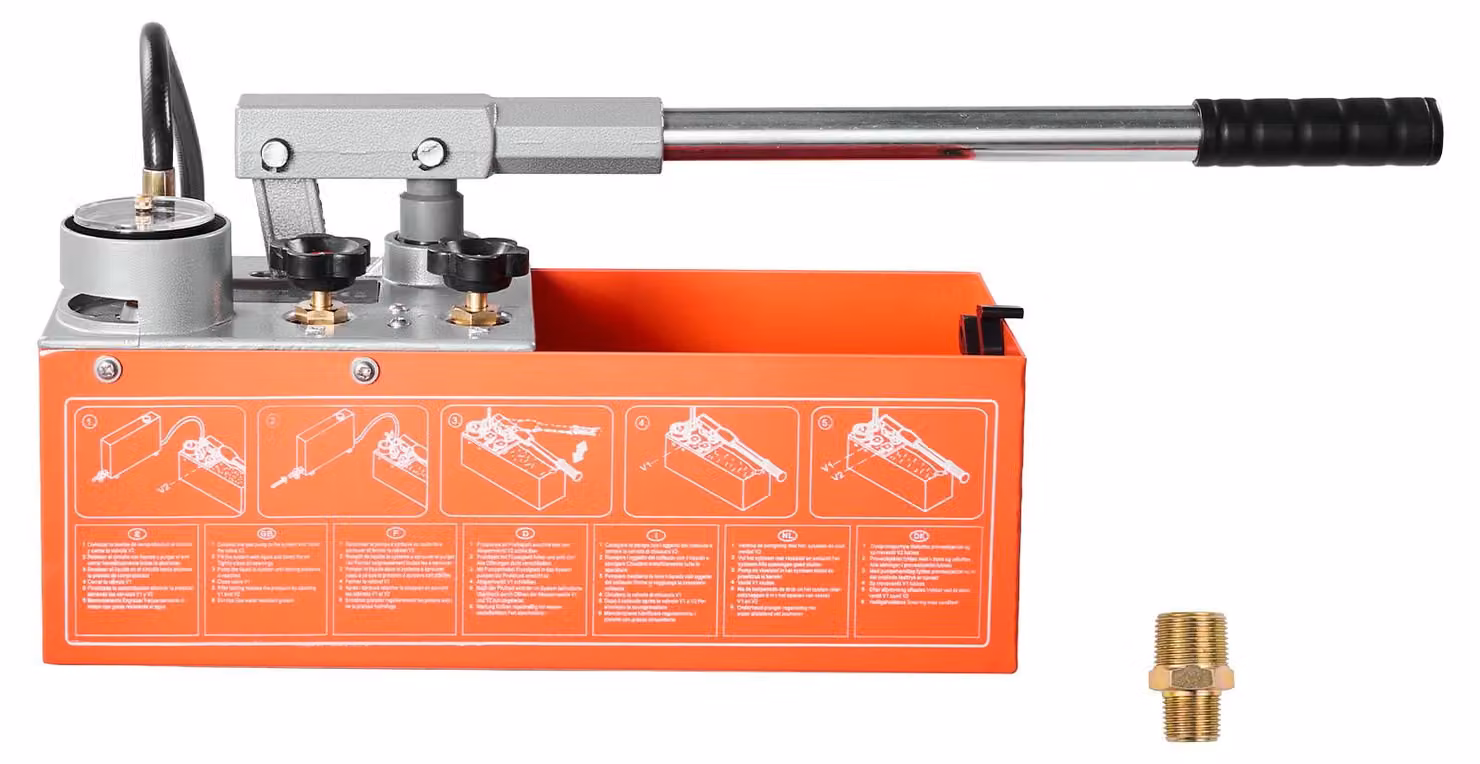 Pompa idraulica SucceBuy per prove di pressione, capacità 7,57 L, pressione da 0 a 60 bar, con valvola doppia, pompa manuale con manometro e serbatoio, adatta per tubazioni, impianti idraulici, sistemi di riscaldamento, nonché per test di pressione e rile