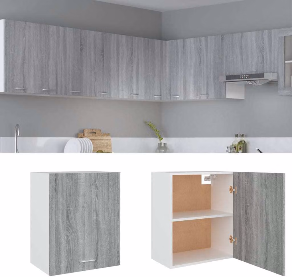 The Living Store Parete attrezzata Grey Sonoma 50x31x60 cm Materiale legno