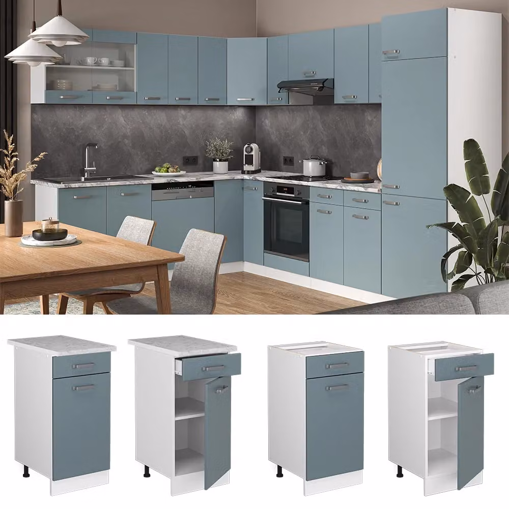 Mobiletto base per cucina R-Line Vicco Grigio-blu/Bianco con piano Antracite, L: 40 cm, P: 60 cm, H: 81,6 cm – 2