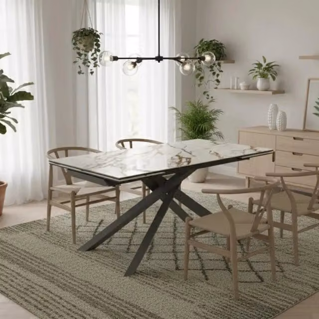 Tavolo da pranzo allungabile Axis Duzzle in ceramica e vetro effetto marmo, L/P/H: 160-240 x 90 x 76 cm, colori bianco e antracite – 1