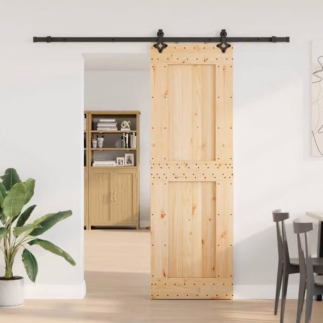 Porta scorrevole moderna vidaXL NARVIK in legno e acciaio, Colore Naturale e Nero, L: 70 cm, H: 210 cm