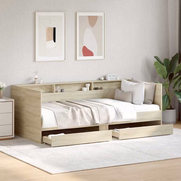 vidaXL Divano Letto Moderno con Cassetti in Legno Rovere, Colore Beige e Marrone, L/P/H: 193 x 86,5 x 73 cm