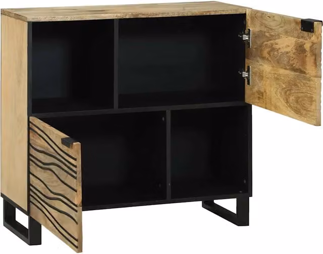 Credenza Buffet in Legno di Mango Massello Marrone e Metallo con Design Rustico L: 80 cm, P: 33 cm, H: 75 cm