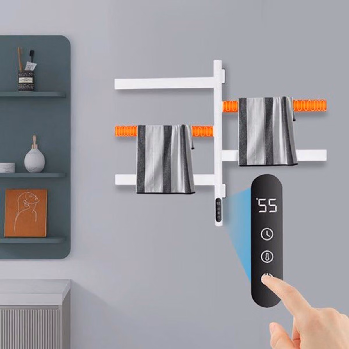 Asciugamani elettrico da parete, 120W, acciaio inossidabile bianco, con display LED per il bagno