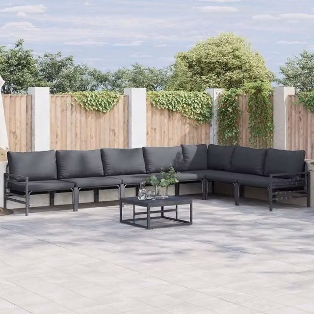 Set Divano da Giardino 8 pz Nero Acciaio 3378993