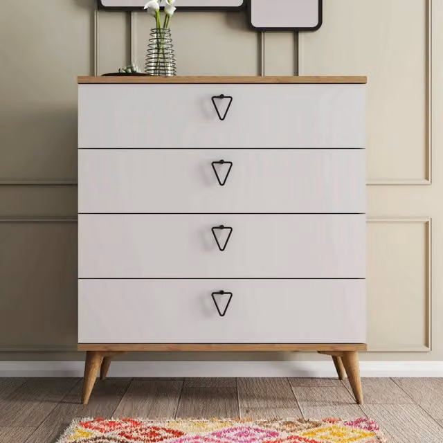 Cassettiera Paula DMORA con 4 cassetti, colore marrone quercia e bianco, L 80 cm x P 45 cm x H 91 cm – 1