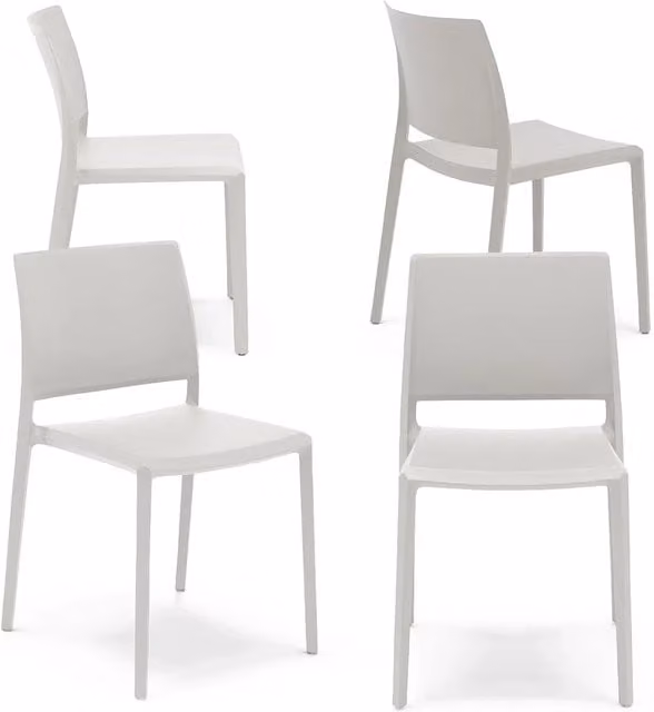 Set 4 sedie in polipropilene MEGAN, impilabile, resistente ai raggi UV, design moderno, ideale per sala da pranzo, cucina, sala d’attesa, bar, ristoranti o giardino, colore Bianco