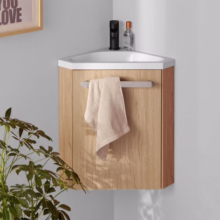Gruppo lavabo angolare sospeso SKINO con rubinetto nero