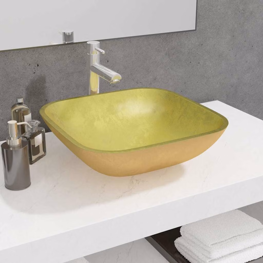 Lavandino in vetro vidaXL colore oro L 42 cm x P 42 cm x H 14 cm