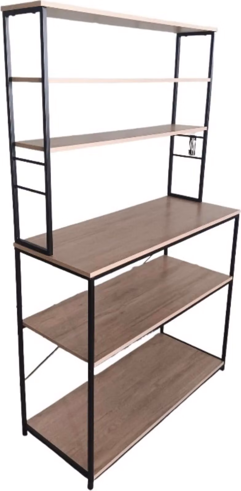 Scaffale da cucina Relaxdays, 6 ripiani con piano di lavoro, L x P x A 167 x 100 x 40 cm, scaffale aperto per microonde, naturale/nero