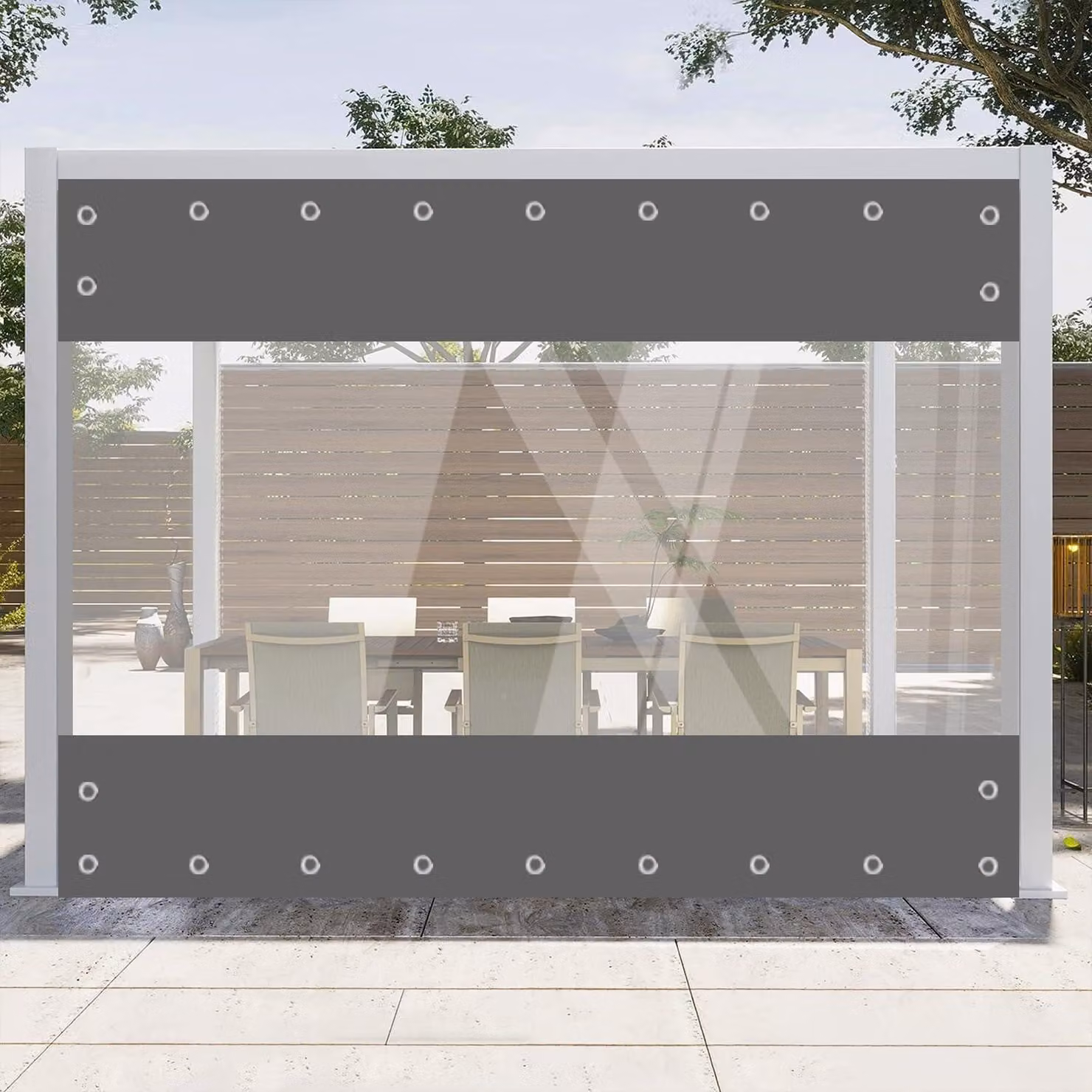 Telo trasparente con occhielli, 2,4 x 4,5 metri, grigio, in PVC, 650 g/m²
