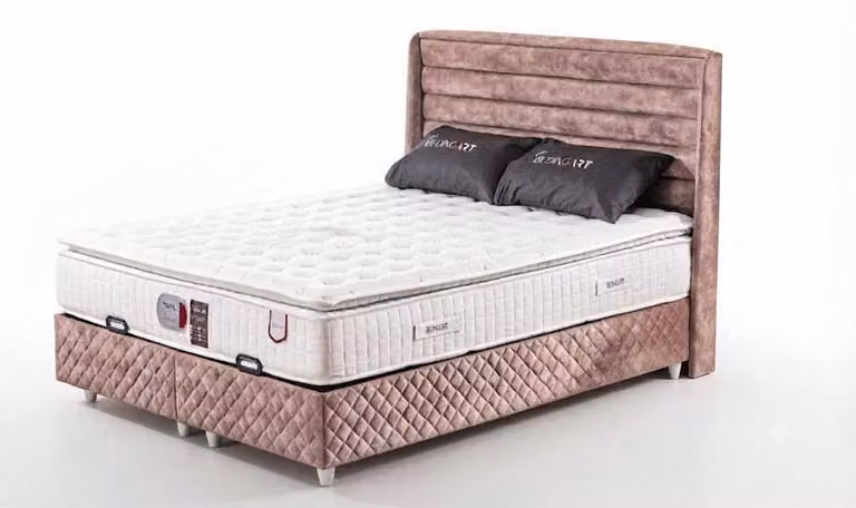 Letto imbottito rosa, dimensioni 180x200, rivestito in tessuto, struttura in legno, testiera, stile moderno, ideale per la camera da letto