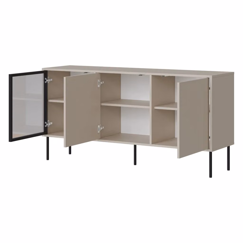 Madia moderna DMORA in MDF e vetro, Beige e Nero, L: 150 cm, P: 40 cm, H: 75 cm – 2