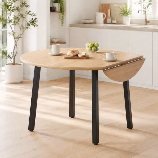 Tavolo da pranzo rotondo pieghevole 100x100 cm in MDF color rovere per 2-4 persone
