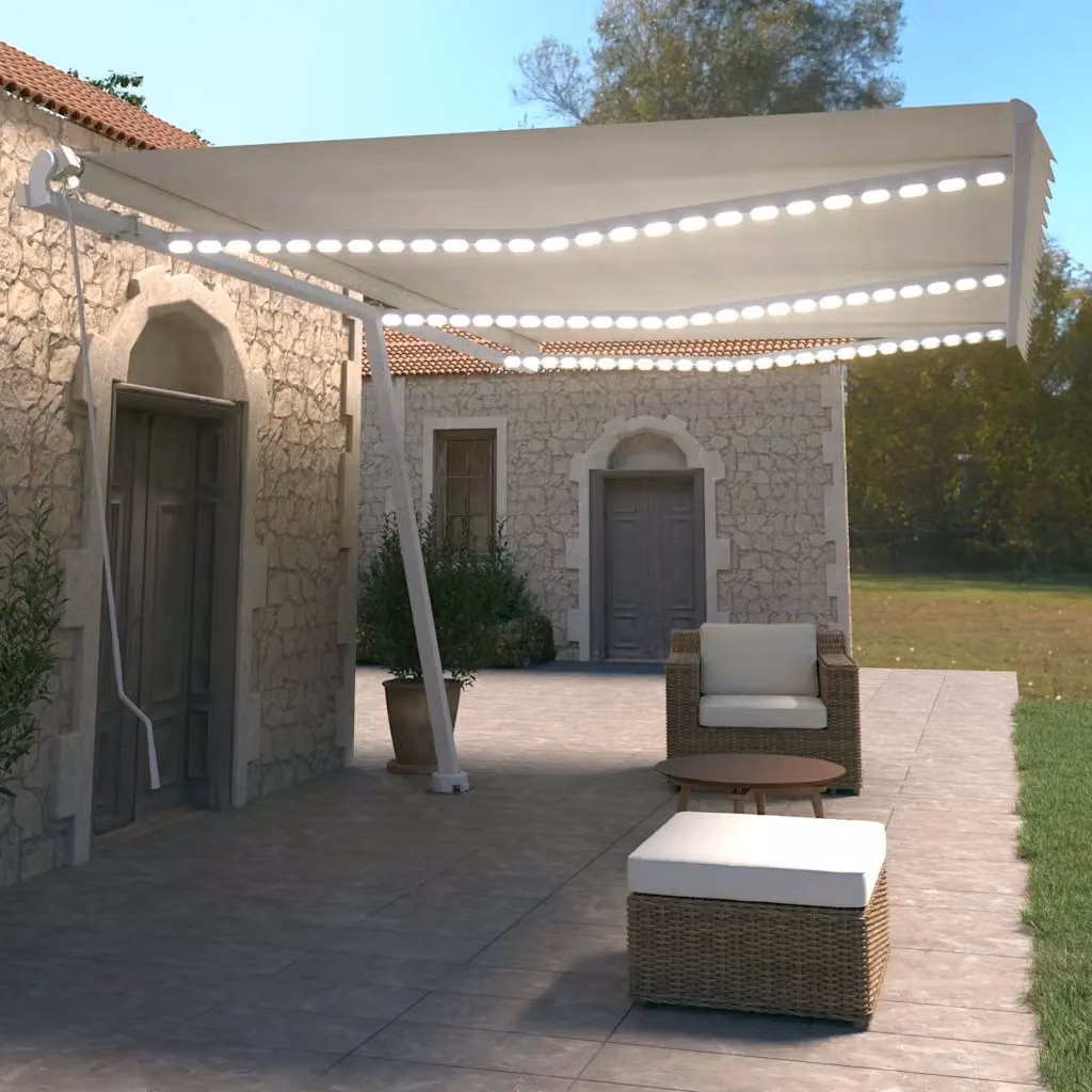 vidaXL Tenda da Sole Retrattile Manuale con LED 600x350 cm Crema
