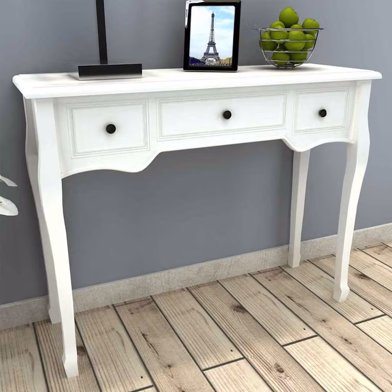 vidaXL Tavolo Consolle da Trucco Moderno in Legno di Pino e MDF Bianco con 3 Cassetti L: 100 cm, P: 78 cm, H: 35 cm
