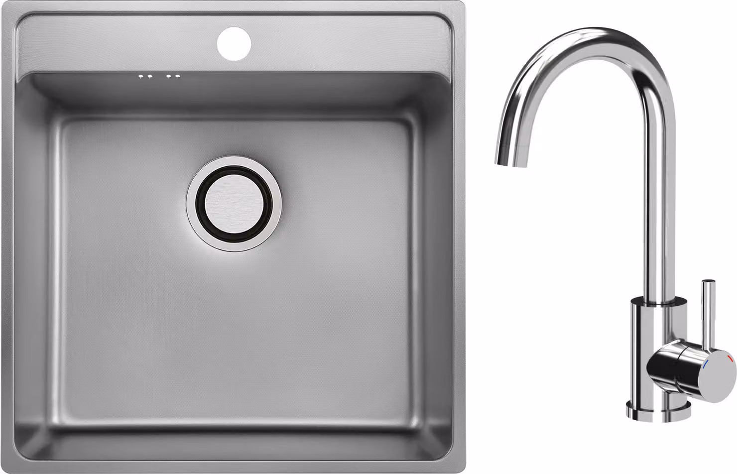 VBChome Lavello in acciaio inox con rubinetto 49 x 48 x 21 cm Inox Struttura in acciaio inox con trama ruvida Lavello da incasso con foro per rubinetto Lavello da cucina Vasca grande Sifone Rubinetto cromato