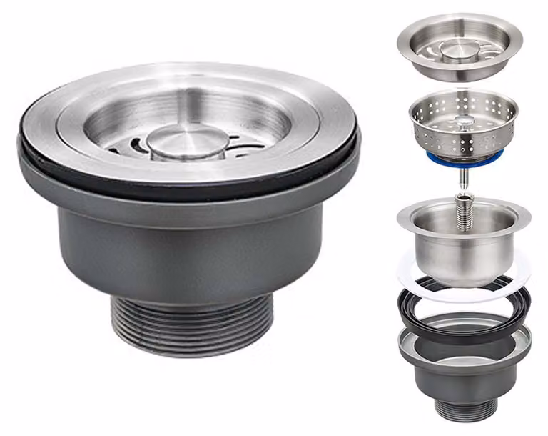 Kit di scarico per lavello, diametro 114 mm, in acciaio inossidabile, con cestello filtrante e tappo