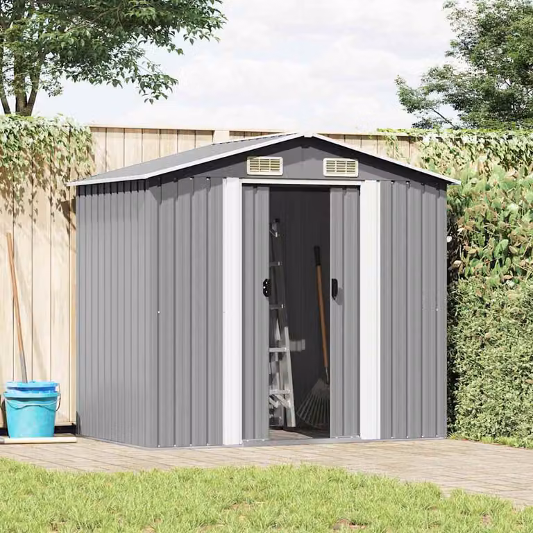 vidaXL Capanno per Attrezzi in Metallo Grigio 204x132x186 cm