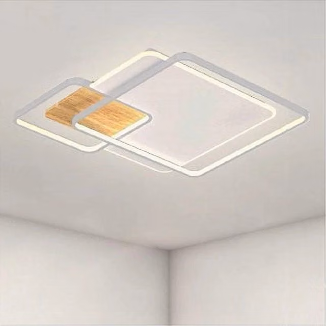 Plafoniera LED Trade Shop Moderna Quadrata Bianca con Dettagli in Legno 40W