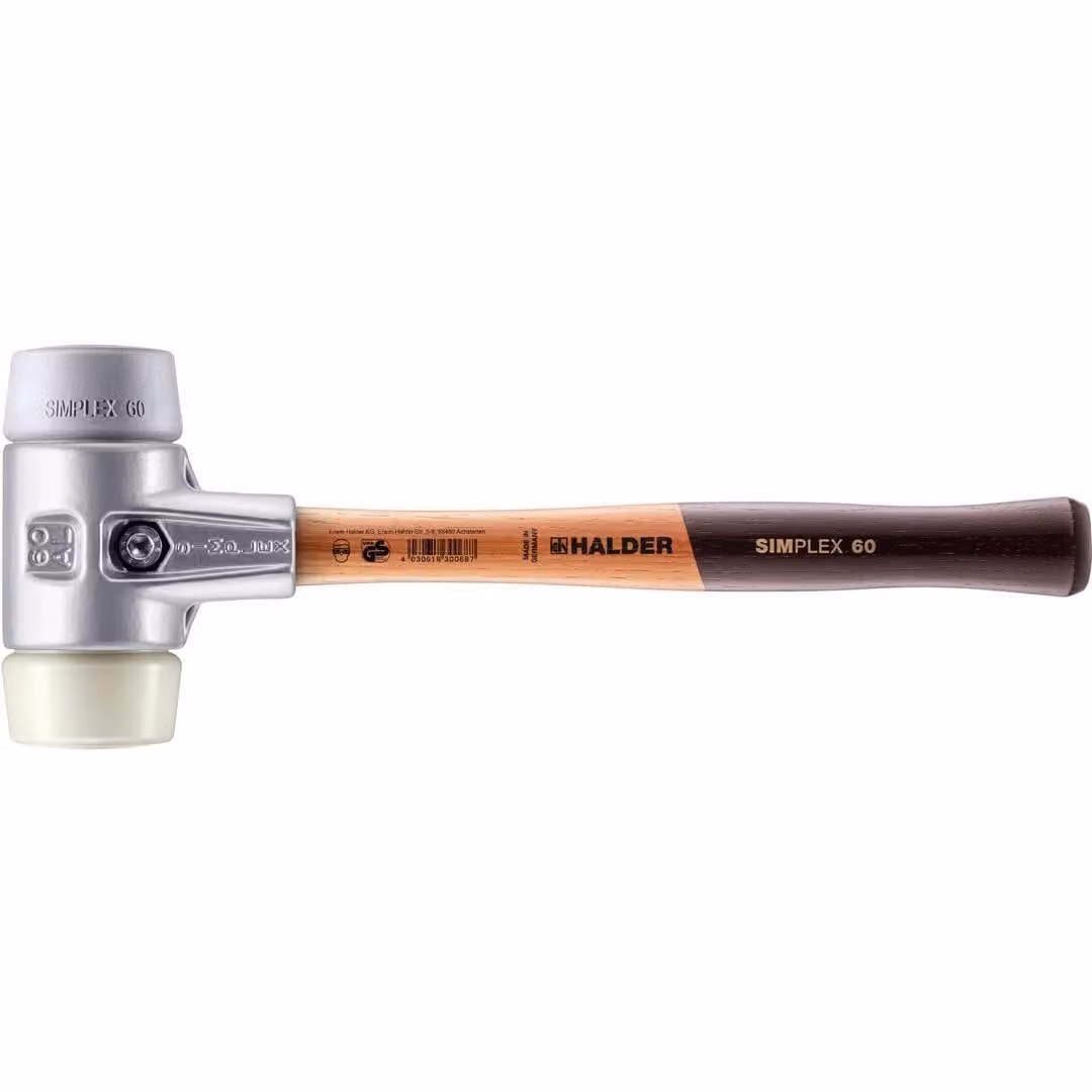 Mazza SIMPLEX soft-face con alloggiamento in alluminio e manico in legno, Ø 60, TPE-mid / nylon
