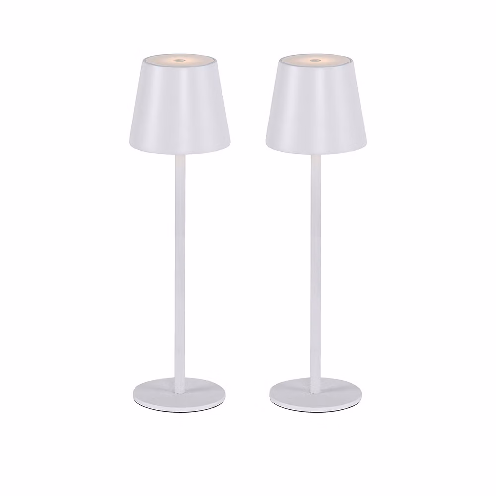 JUST LIGHT Lampada da tavolo a LED con batteria ricaricabile, set da 2, orientabile verso l'alto e verso il basso, USB, dimmerabile con comando touch, bianca, per interni ed esterni 29251-16AO, 29251-18AO, 29251-26AO, 29251-43AO