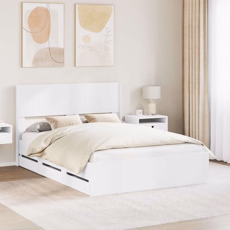vidaXL Struttura letto moderna con stoccaggio e testata in legno bianco L/P/H: 166.5 x 203.0 x 100.0 cm