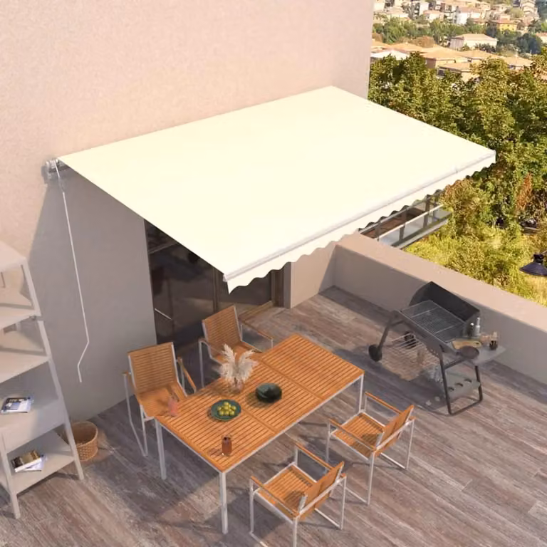 Tenda da Sole Retrattile Automatica vidaXL con Telecomando in Alluminio e Poliestere, Colore Beige, L 500 x P 350 cm