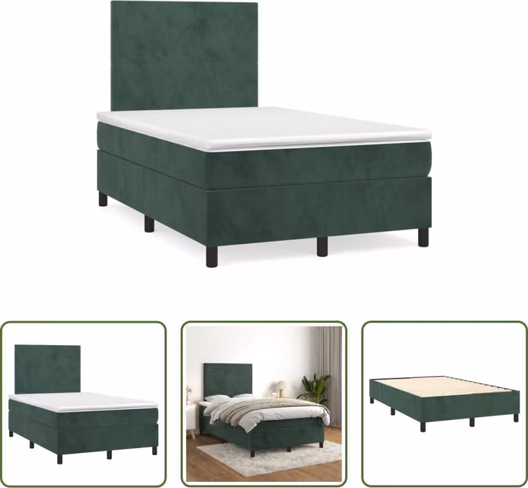 The Living Store Letto a molle con materasso verde scuro 120x190 cm in velluto