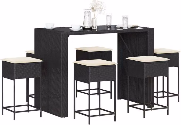Maison Exclusive - Set da bar da giardino 7 pezzi con cuscini in polyrattan nero