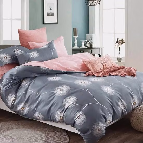 Set di lenzuola reversibile in cotone con motivo floreale, 4 pezzi, Rosa, Grigio e Rosso, L/P/H: 140 x 200 cm con 2 federe 80 x 80 cm