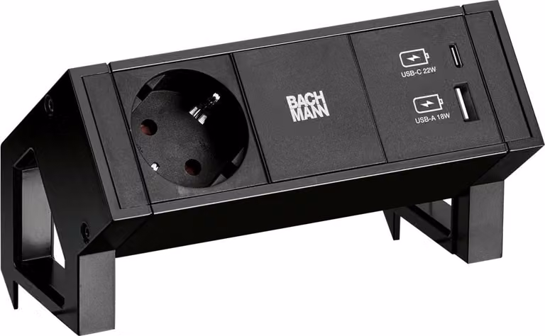 BACHMANN DESK2 1x contatto di terra 1x caricatore USB A/C, nero
