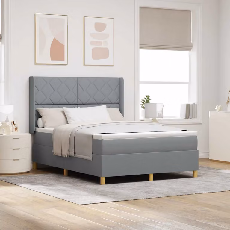 Letto a molle con testiera vidaXL in tessuto grigio con dettagli oro L: 160 cm, P: 200 cm, H: 128 cm