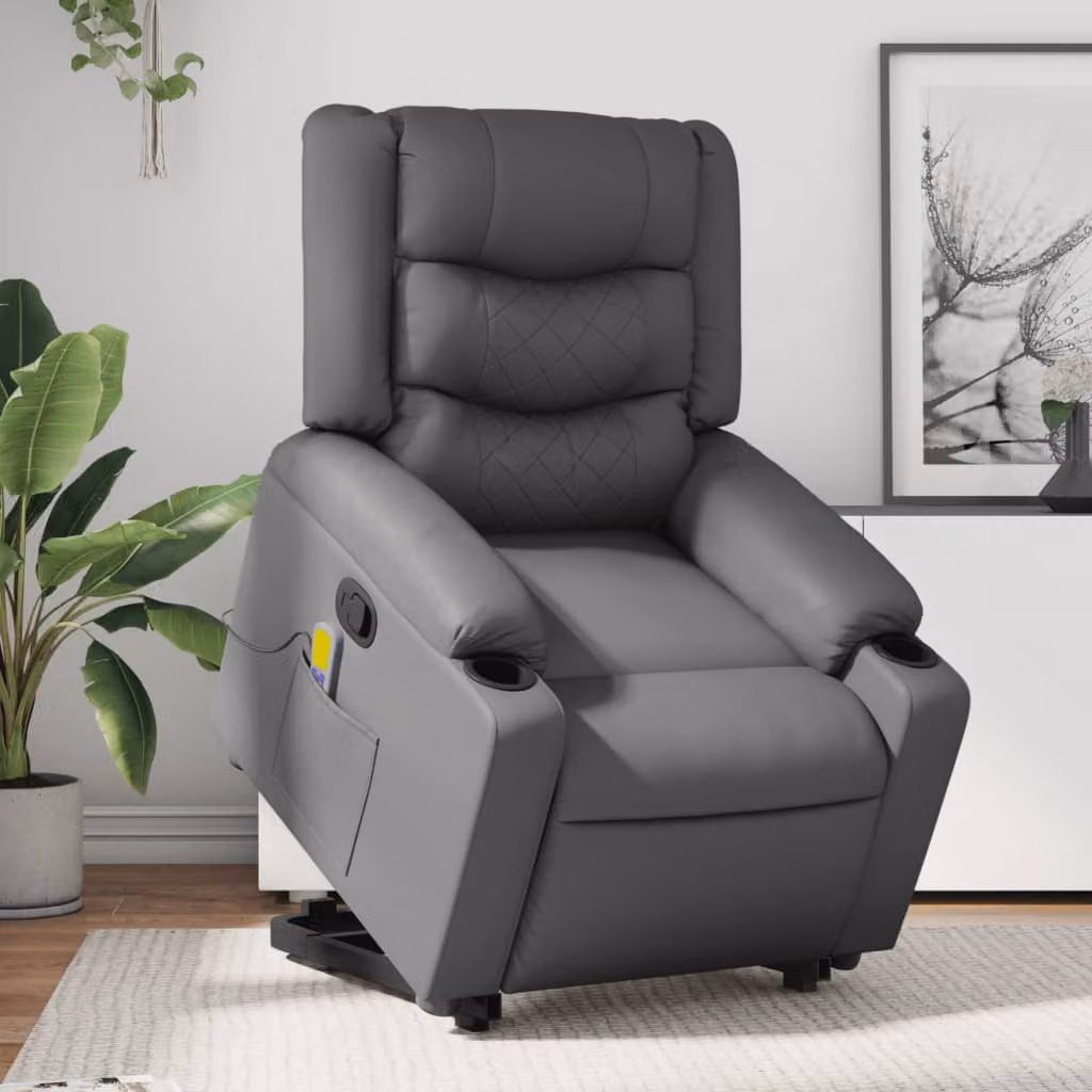 vidaXL Poltrona Alzapersona Reclinabile con Assistenza Elettrica in Similpelle Grigia – 1