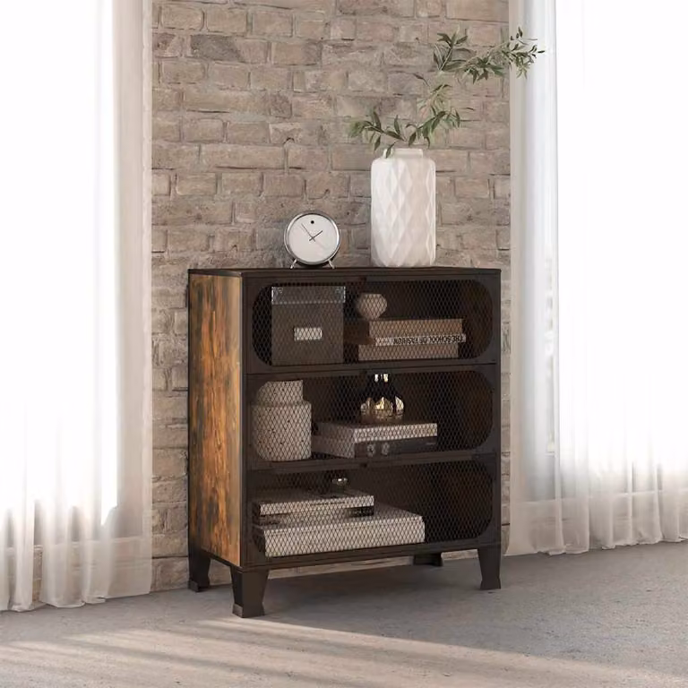 Armadietto da parete vidaXL in stile industriale marrone in metallo e MDF con ante a battente, L: 72 cm, P: 36 cm, H: 82 cm