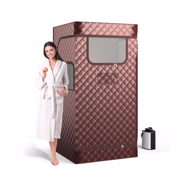 COSTWAY Sauna a vapore portatile per la casa, box sauna per tutto il corpo con generatore di vapore da 3 litri, tenda sauna leggera per 1 persona, 91*91*183 cm caffè