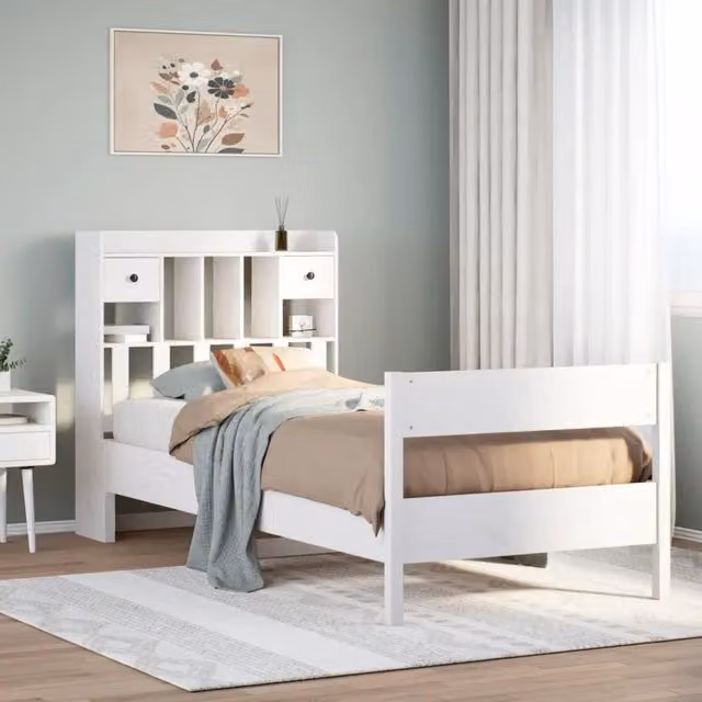 Letto Libreria senza Materasso Bianco 90x190 cm Massello Pino 3323048