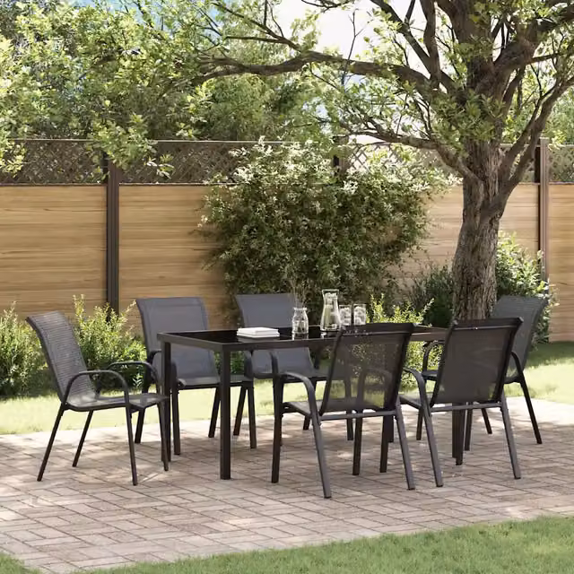 Set di 6 sedie da giardino impilabili vidaXL in tessuto textilene e acciaio nero